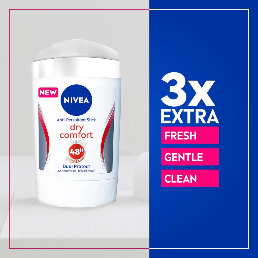 NIVEA Dry Comfort 3 in 1 Antiperspirant Stick for Women 50ml – 48H Sweat & Odour Protection, Quick Dry Formula, DryPlus System, Alcohol-Free - Damoo