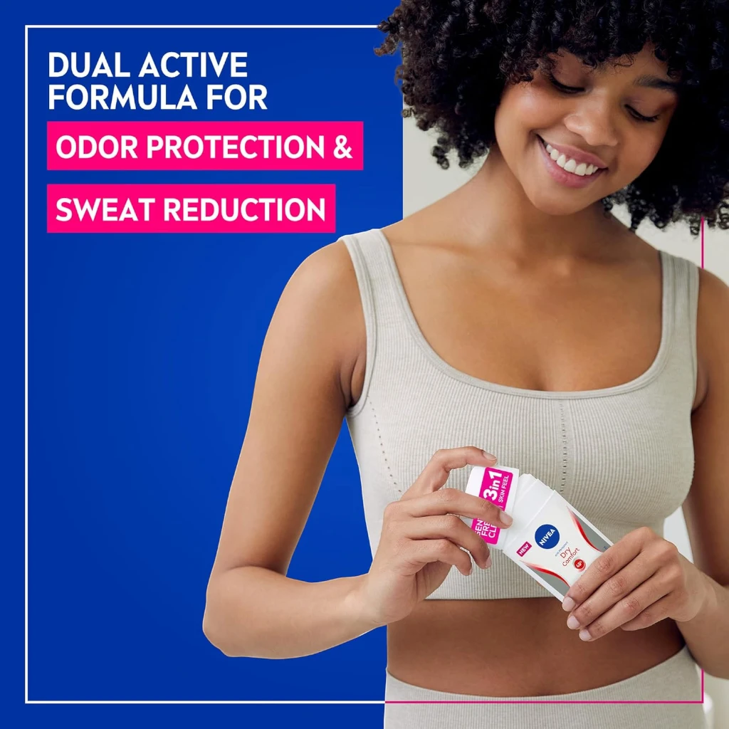 NIVEA Dry Comfort 3 in 1 Antiperspirant Stick for Women 50ml – 48H Sweat & Odour Protection, Quick Dry Formula, DryPlus System, Alcohol-Free - Damoo