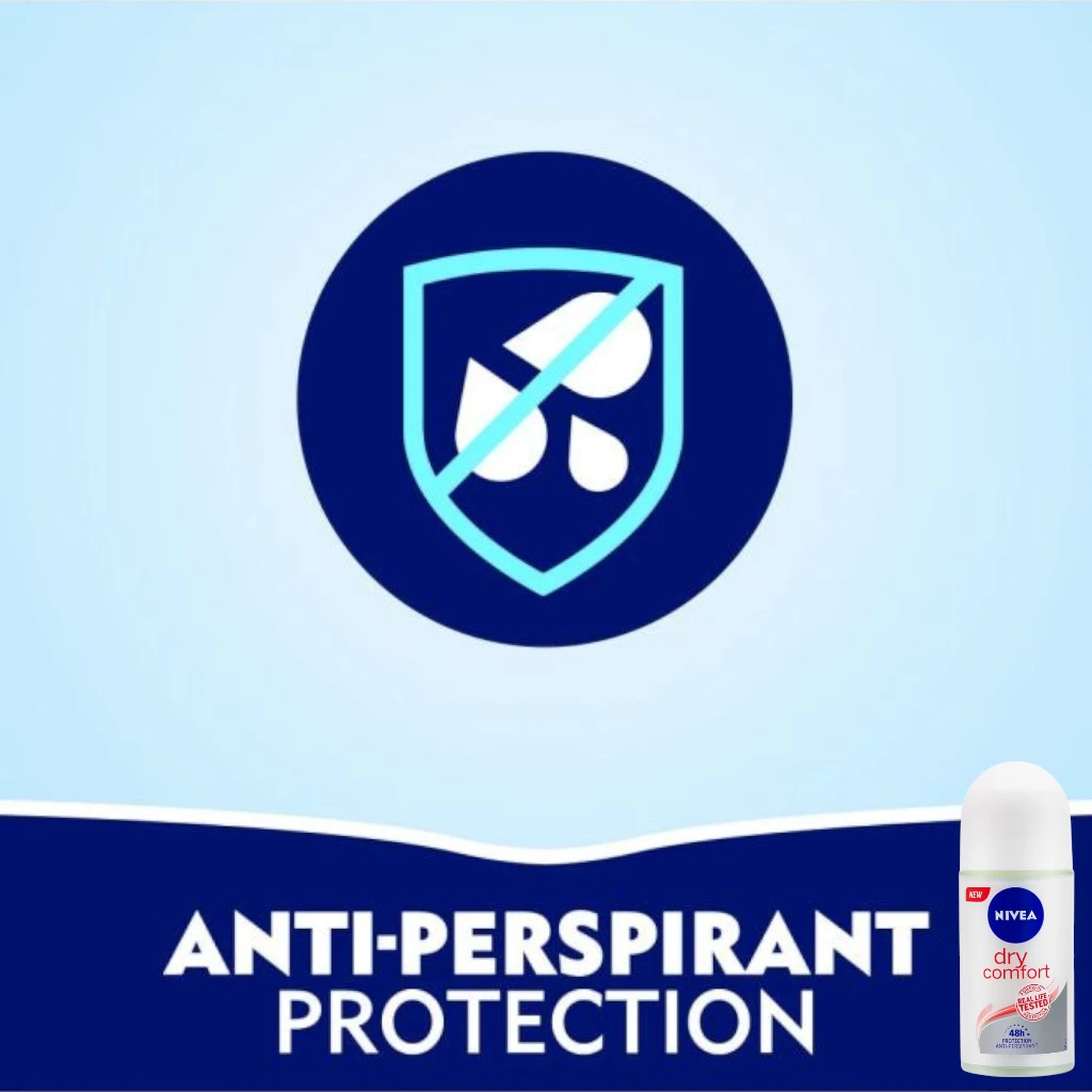 NIVEA Dry Comfort Antiperspirant Roll-On for Women 50ml – 48H Sweat & Odor Protection, Quick-Dry, Alcohol-Free, Mineral-Enriched - Damoo