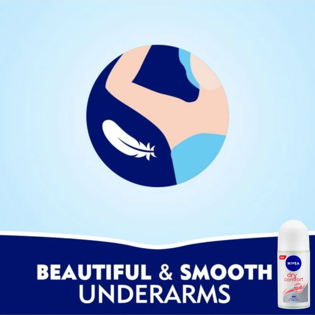 NIVEA Dry Comfort Antiperspirant Roll-On for Women 50ml – 48H Sweat & Odor Protection, Quick-Dry, Alcohol-Free, Mineral-Enriched - Damoo