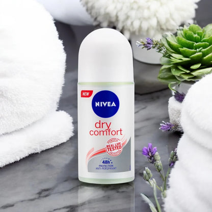 NIVEA Dry Comfort Antiperspirant Roll-On for Women 50ml – 48H Sweat & Odor Protection, Quick-Dry, Alcohol-Free, Mineral-Enriched - Damoo