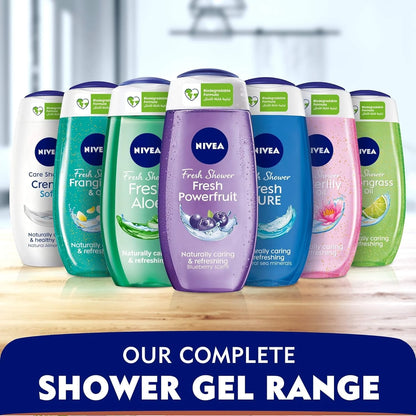 NIVEA Fresh Powerfruit Shower Gel – Wild Berry & Blueberry Scent – 250ml | Enriched with Antioxidants & IQ Hydra Formula | Microplastic-Free, 98% Biodegradable & Dermatologically Approved - Damoo
