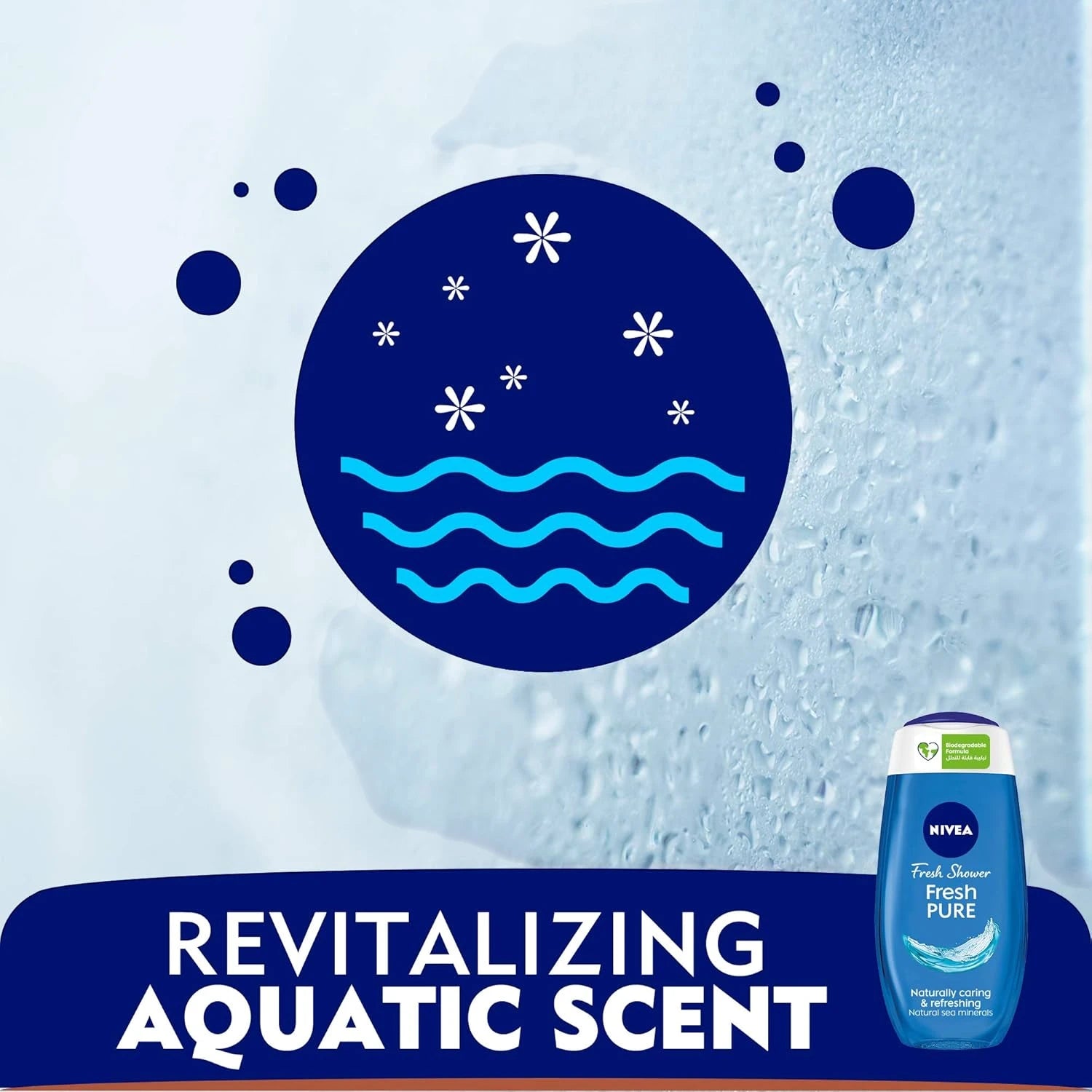 NIVEA Fresh Pure Shower Gel Body Wash with Sea Minerals – Aquatic Scent, 250ml | Moisturizing IQ Hydra Formula, Microplastic-Free, 98% Biodegradable, Dermatologically Approved - Damoo