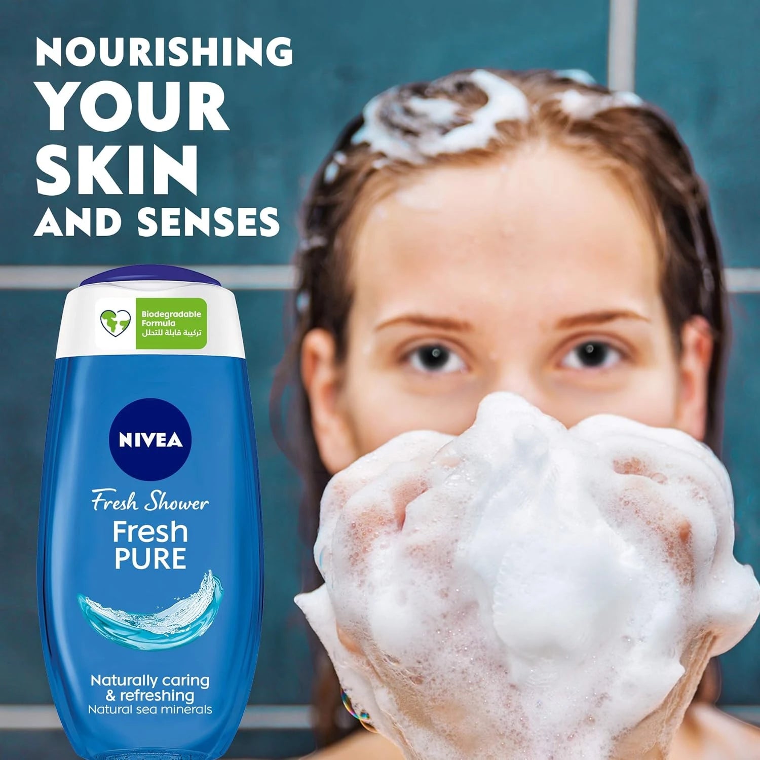 NIVEA Fresh Pure Shower Gel Body Wash with Sea Minerals – Aquatic Scent, 250ml | Moisturizing IQ Hydra Formula, Microplastic-Free, 98% Biodegradable, Dermatologically Approved - Damoo