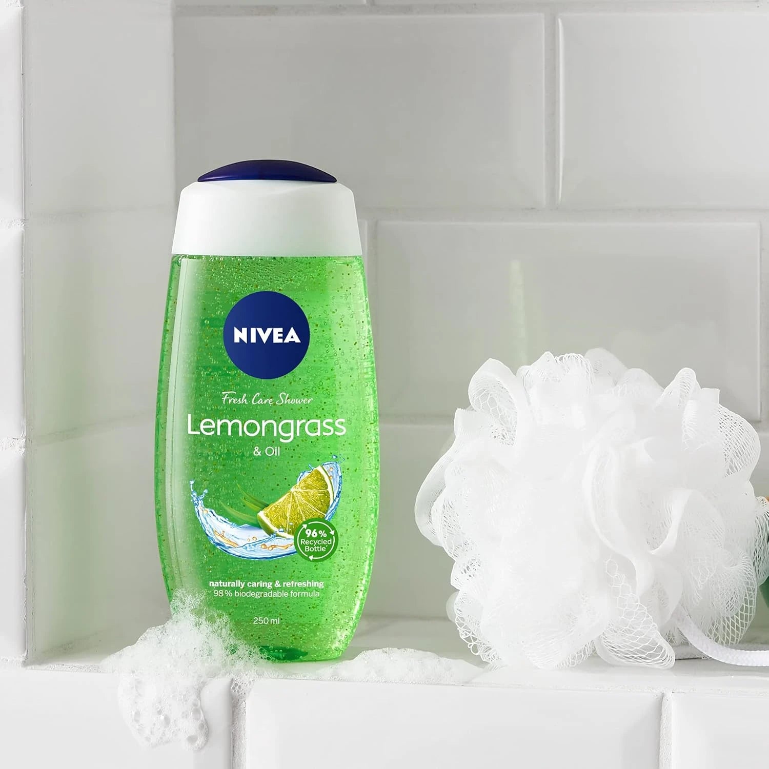 NIVEA Lemongrass & Oil Shower Gel Body Wash – 250ml | Invigorating Lemongrass Fragrance, Nourishing Oil Beads, pH Neutral, 99% Biodegradable, 96% Recycled Bottle, Skin-Friendly Formula - Damoo