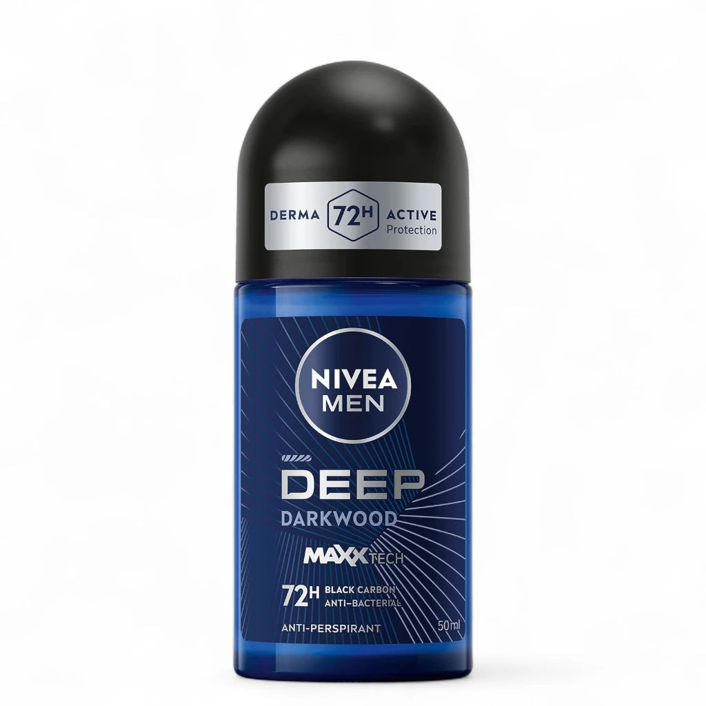 NIVEA MEN Antiperspirant Roll-On Deodorant for Men, DEEP Black Carbon, 72H Sweat & Odour Protection, No Residue, 50ml - Damoo