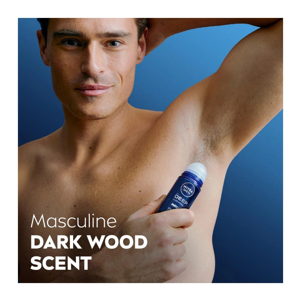 NIVEA MEN Antiperspirant Roll-On Deodorant for Men, DEEP Black Carbon, 72H Sweat & Odour Protection, No Residue, 50ml - Damoo