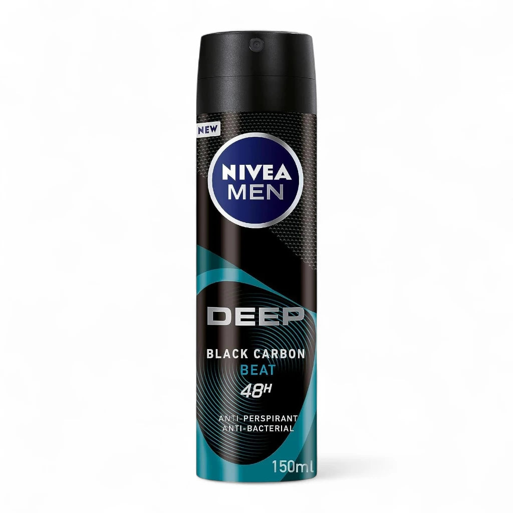NIVEA MEN Deep Beat Antiperspirant Spray for Men 150ml – 48H Sweat & Odor Protection with Black Carbon – No Residue, Wood Fresh Scent - Damoo