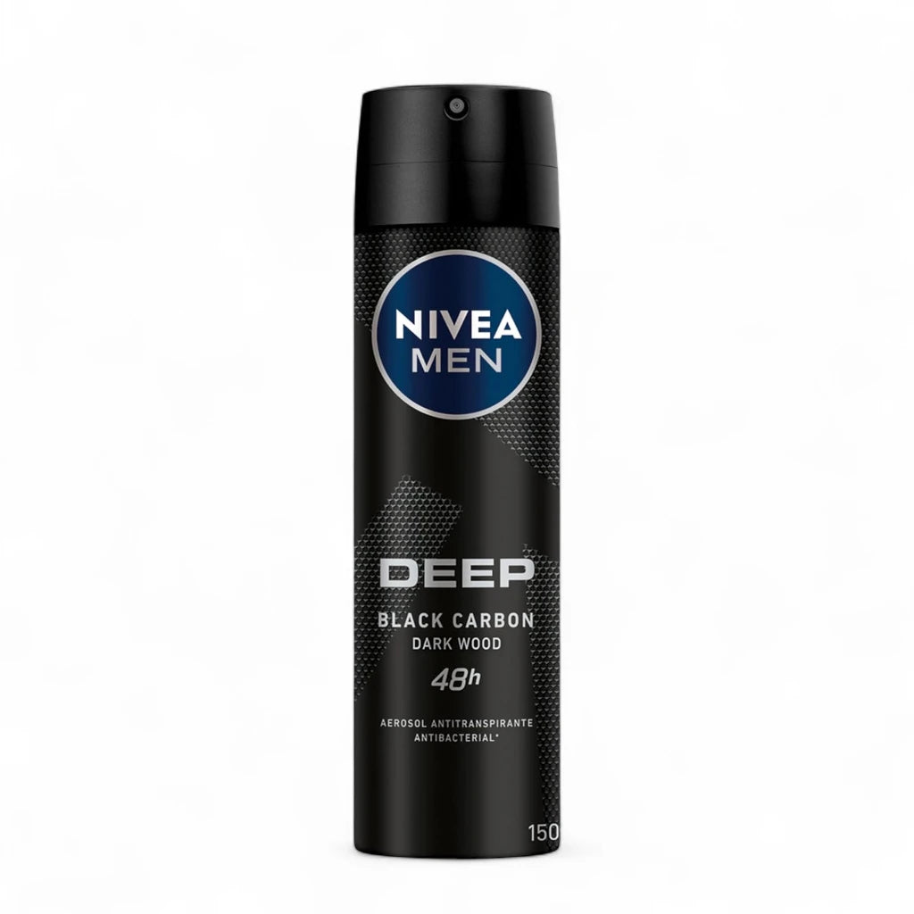 NIVEA MEN Deep Black Carbon Antibacterial Deodorant Spray 150ml – 48H Protection with Charcoal, No Residue - Damoo