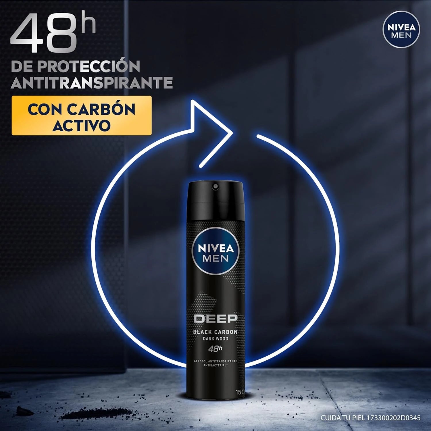 NIVEA MEN Deep Black Carbon Antibacterial Deodorant Spray 150ml – 48H Protection with Charcoal, No Residue - Damoo