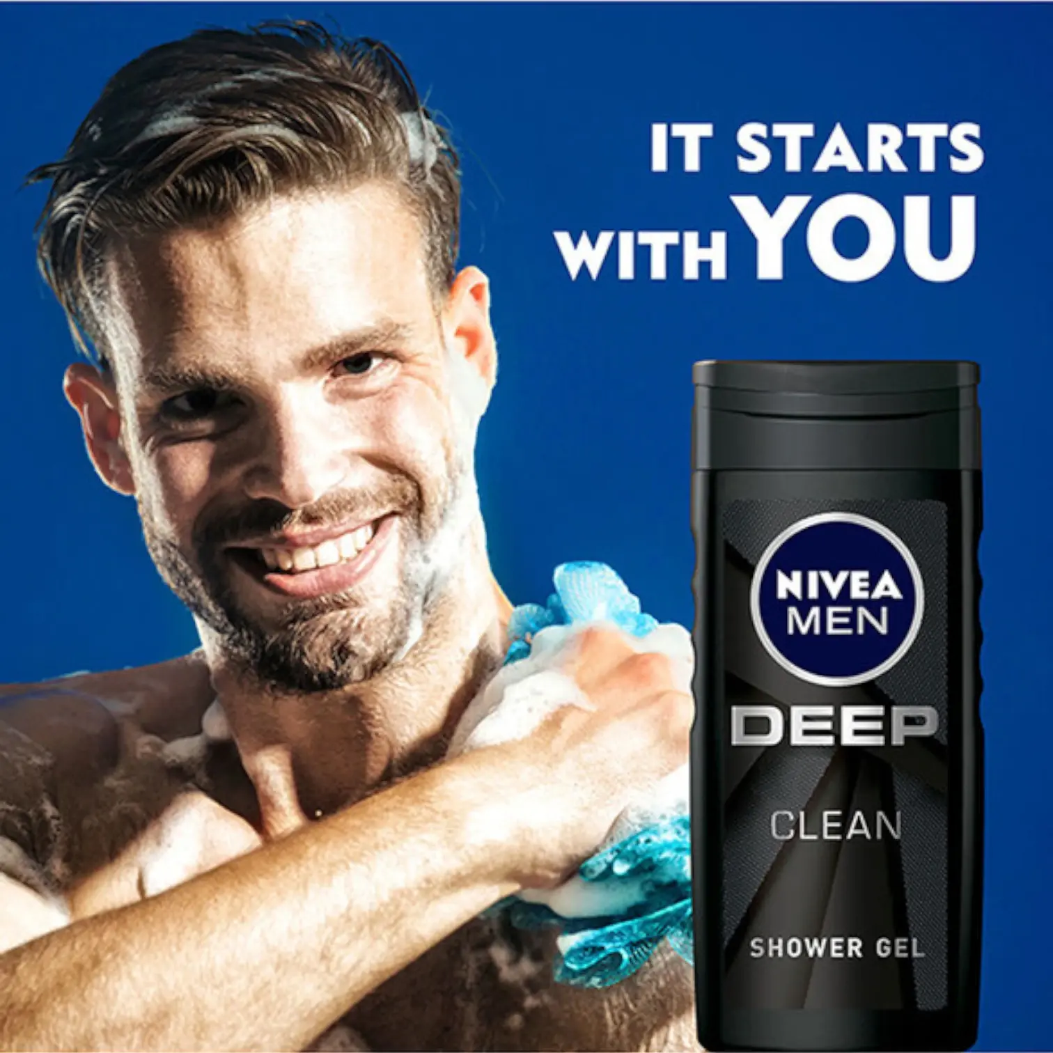 NIVEA Men Deep Clean Shower Gel with Microfine Clay 250ml– Body, Face & Hair Wash, Deep-Cleansing & Refreshing - Damoo