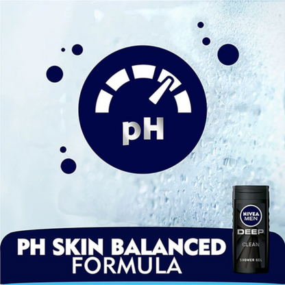 NIVEA Men Deep Clean Shower Gel with Microfine Clay 250ml– Body, Face & Hair Wash, Deep-Cleansing & Refreshing - Damoo