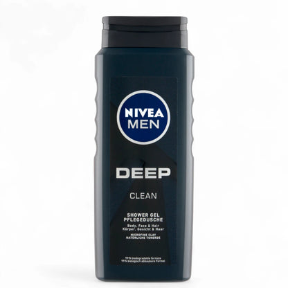 NIVEA Men Deep Clean Shower Gel with Microfine Clay 250ml– Body, Face & Hair Wash, Deep-Cleansing & Refreshing - Damoo