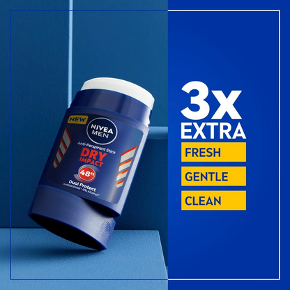 NIVEA MEN Dry Impact 3 in 1 Antiperspirant Stick 50ml – 48h Sweat & Odor Protection, Alcohol-Free, Light Masculine Scent - Damoo