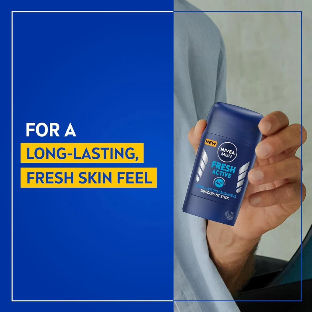 NIVEA MEN Fresh Active Antiperspirant Deodorant Stick 50ml, 48H Sweat & Odour Protection with Ocean Extracts, Alcohol-Free - Damoo
