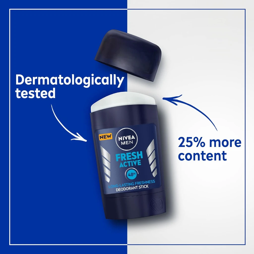 NIVEA MEN Fresh Active Antiperspirant Deodorant Stick 50ml, 48H Sweat & Odour Protection with Ocean Extracts, Alcohol-Free - Damoo