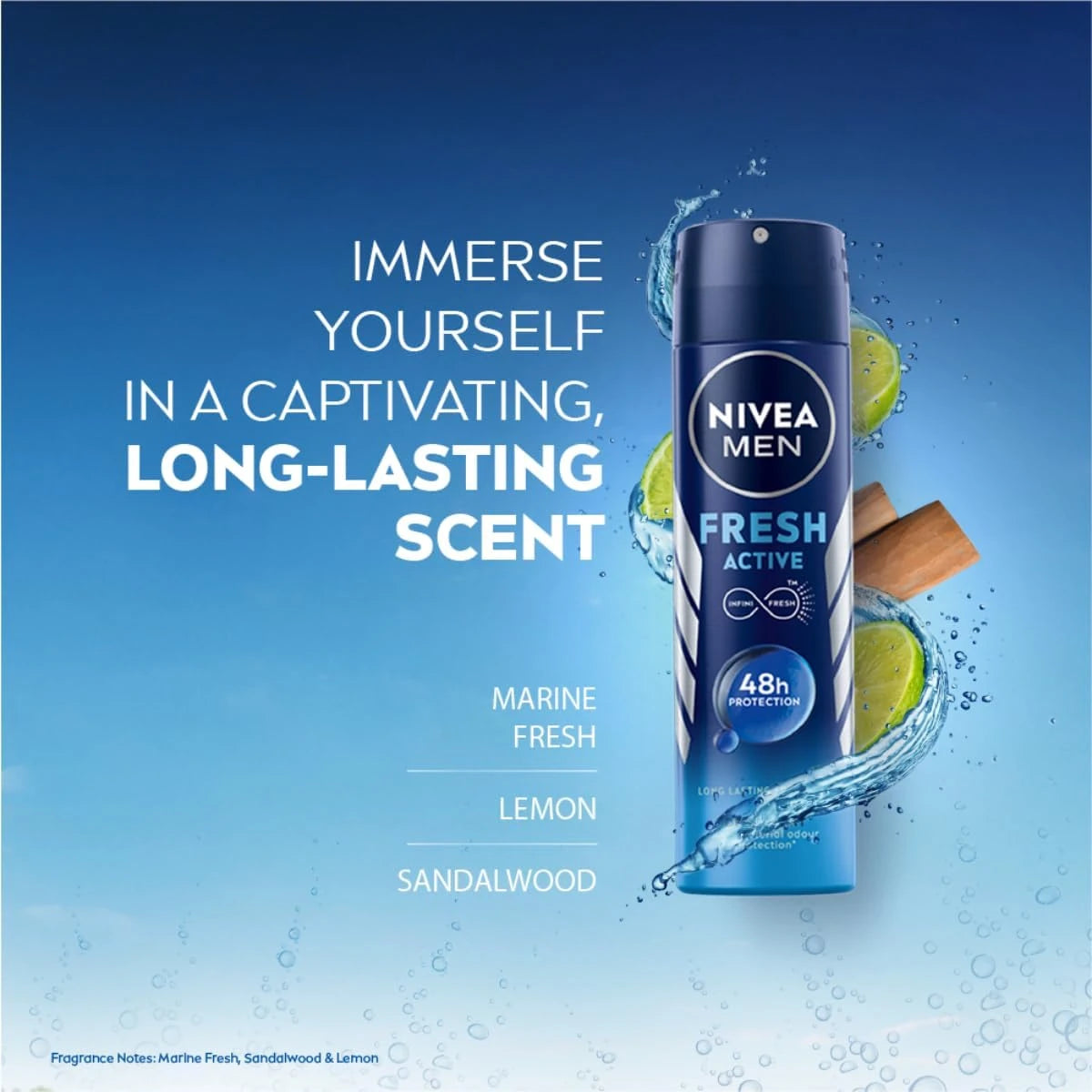 NIVEA MEN Fresh Active Deodorant Spray 150ml – 48H Antiperspirant Protection with Invigorating Mint Scent - Damoo