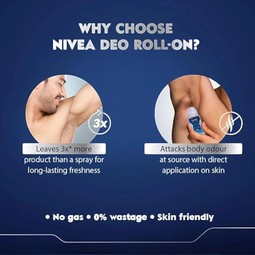 NIVEA MEN Fresh Active Roll-On Antiperspirant Deodorant 50ml – 48H Sweat & Odor Protection, Ocean Extracts, No Alcohol - Damoo
