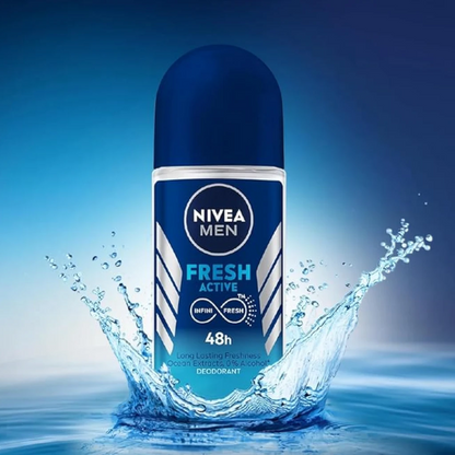 NIVEA MEN Fresh Active Roll-On Antiperspirant Deodorant 50ml – 48H Sweat & Odor Protection, Ocean Extracts, No Alcohol - Damoo