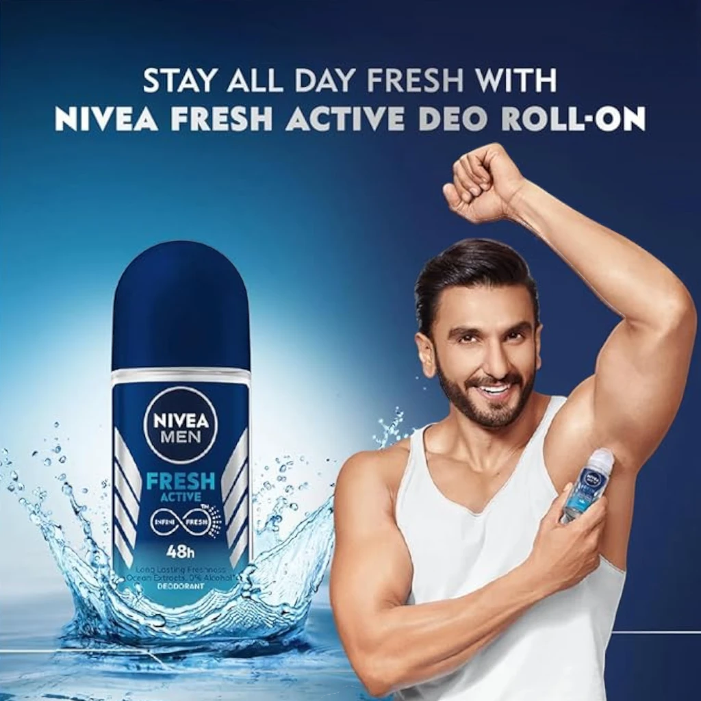 NIVEA MEN Fresh Active Roll-On Antiperspirant Deodorant 50ml – 48H Sweat & Odor Protection, Ocean Extracts, No Alcohol - Damoo