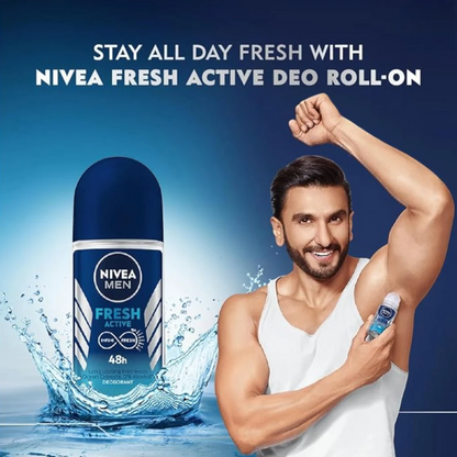 NIVEA MEN Fresh Active Roll-On Antiperspirant Deodorant 50ml – 48H Sweat & Odor Protection, Ocean Extracts, No Alcohol - Damoo