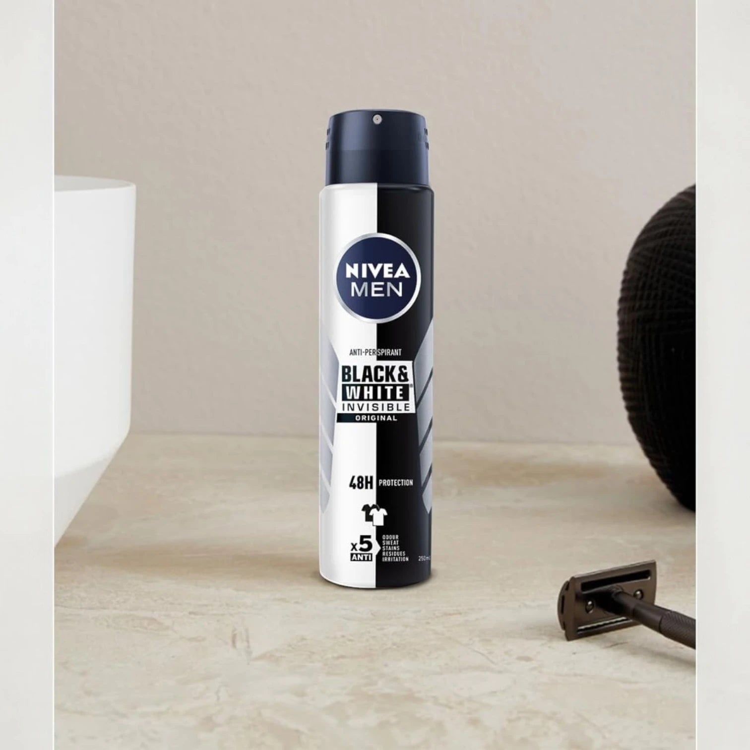 NIVEA MEN Invisible 48H Anti-Perspirant Spray 150ml – No White Marks or Yellow Stains, Aquatic Scent - Damoo