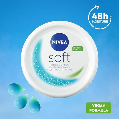 NIVEA Soft Moisturising Cream – Vitamin E & Jojoba Oil | Lightweight Face, Hand & Body Moisturizer | 300ml Travel Jar - Damoo