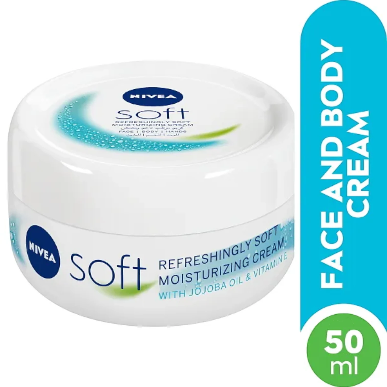 NIVEA Soft Moisturising Cream – Vitamin E & Jojoba Oil | Lightweight Face, Hand & Body Moisturizer | 50ml Travel Jar - Damoo
