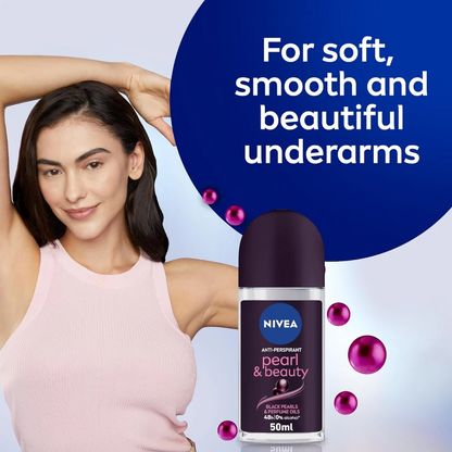 NIVEA Women Pearl & Beauty Black Pearl Roll-On Antiperspirant Deodorant 50ml – 48H Protection, Alcohol-Free - Damoo