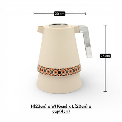 Vacuum Insulated Thermal Coffee & Tea Flask with Arabic Pattern Design, Stainless Steel Inner Thermos Jug, Hot & Cold Beverage Server, Available in Different Colors (23H x 20L × 16W CM) - Damoo