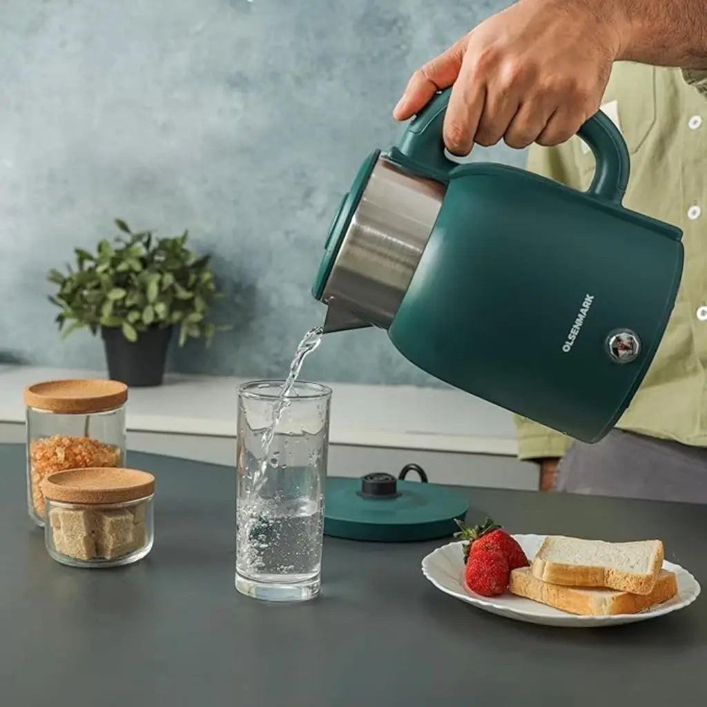 Olsenmark 1.5L Double Layer Electric Kettle OMK7027 – 1500W Stainless Steel Cool-Touch Kettle with 360° Rotating Base, Auto Shut-Off, Overheat & Boil-Dry Protection – Green - Damoo