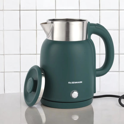 Olsenmark 1.5L Double Layer Electric Kettle OMK7027 – 1500W Stainless Steel Cool-Touch Kettle with 360° Rotating Base, Auto Shut-Off, Overheat & Boil-Dry Protection – Green - Damoo