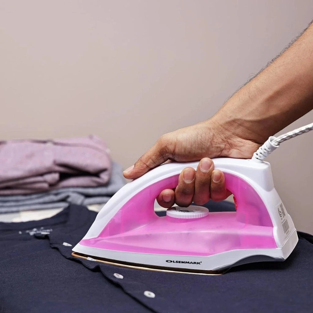 Olsenmark 1200W Heavy Duty Dry Iron – Golden Non-Stick Teflon Soleplate, Adjustable Temperature Control, Overheat Protection, Pilot Indicator Lamp – OMDI1696 - Damoo