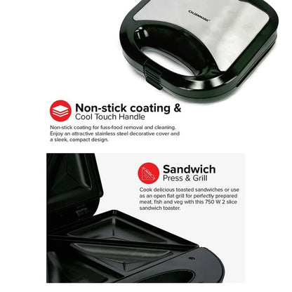 Olsenmark 2-Slice Sandwich Maker OMGM2321 – 750W Non-Stick Sandwich Toaster with Automatic Temperature Control, Cool Touch Handle & Overheat Protection – Compact, Easy-Clean Grill Press - Damoo