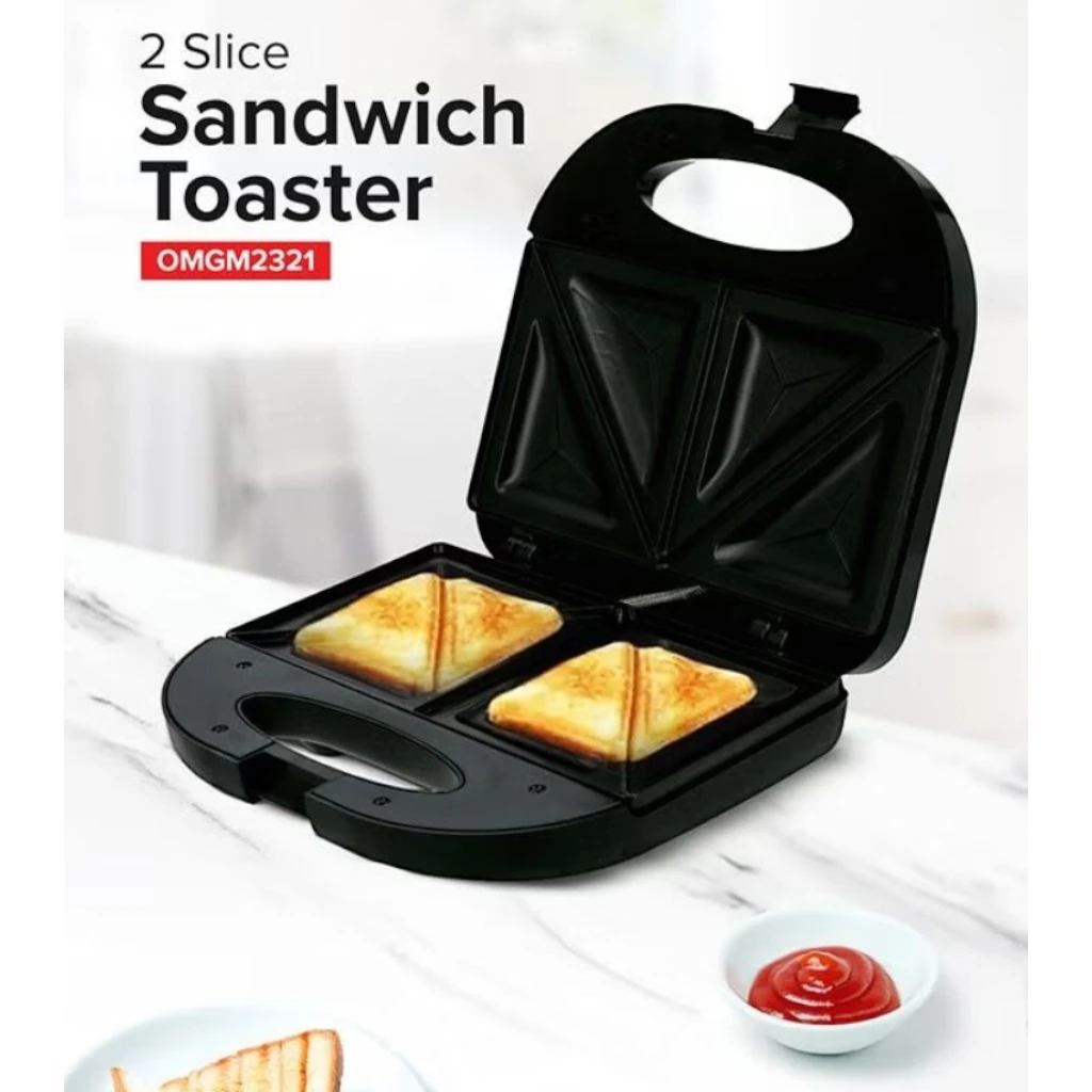 Olsenmark 2-Slice Sandwich Maker OMGM2321 – 750W Non-Stick Sandwich Toaster with Automatic Temperature Control, Cool Touch Handle & Overheat Protection – Compact, Easy-Clean Grill Press - Damoo