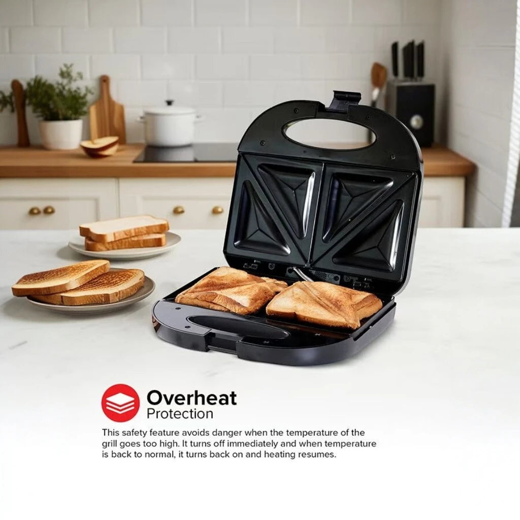 Olsenmark 2-Slice Sandwich Maker OMGM2321 – 750W Non-Stick Sandwich Toaster with Automatic Temperature Control, Cool Touch Handle & Overheat Protection – Compact, Easy-Clean Grill Press - Damoo