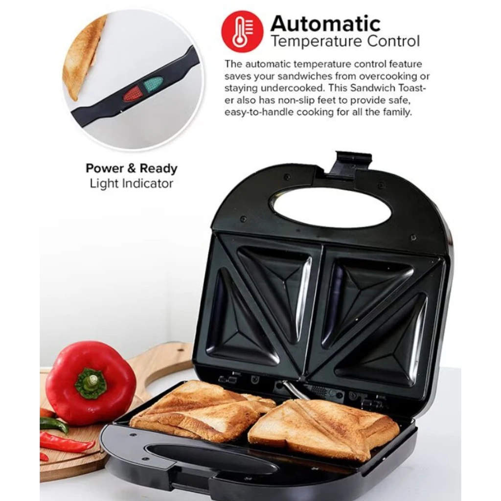 Olsenmark 2-Slice Sandwich Maker OMGM2321 – 750W Non-Stick Sandwich Toaster with Automatic Temperature Control, Cool Touch Handle & Overheat Protection – Compact, Easy-Clean Grill Press - Damoo