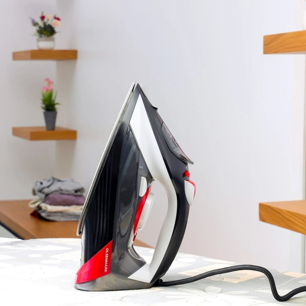Olsenmark 2200W Steam Iron with 350ml Water Tank, Ceramic Soleplate, Adjustable Temperature Control, Self-Cleaning, Vertical and Burst Steam – OMSI1838 - Damoo