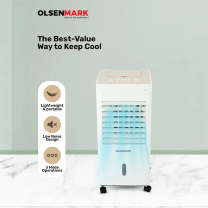 Olsenmark 3-in-1 Portable Air Cooler – Air Purifier, Humidifier & Cooling Fan | 6L Water Tank, Ice Packs, Adjustable Speed, Quiet Operation, Heater Function, 65W - OMAC1783 – White - Damoo