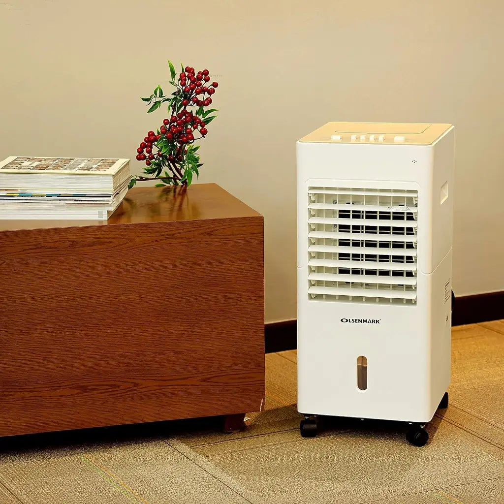Olsenmark 3-in-1 Portable Air Cooler – Air Purifier, Humidifier & Cooling Fan | 6L Water Tank, Ice Packs, Adjustable Speed, Quiet Operation, Heater Function, 65W - OMAC1783 – White - Damoo