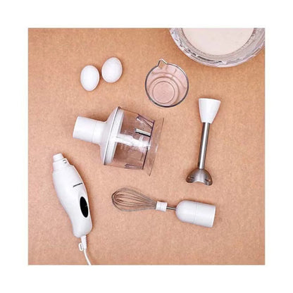Olsenmark 4-in-1 Hand Blender Set – 250W Powerful Copper Motor, 500ml Chopper, Cup & Whisk Attachments, 2-Speed Control, Stainless Steel Blades, ABS Body – OMHB2353 –White - Damoo
