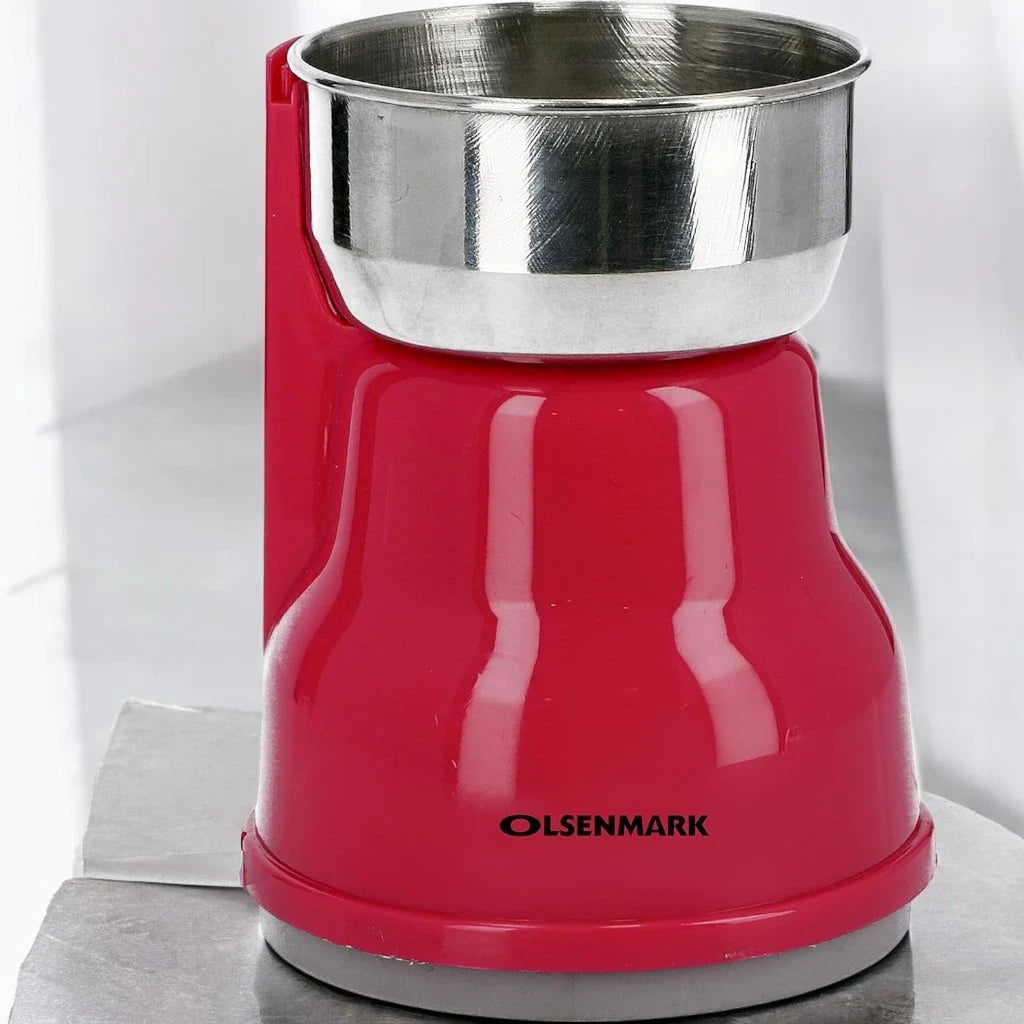 Olsenmark Electric Coffee Grinder – 200W Stainless Steel Blade & Bowl, Detachable Grinding Cup, Multi-Use Grinder for Coffee, Spices, and Dried Fruits – Pink/Silver - OMCG2389 - Damoo