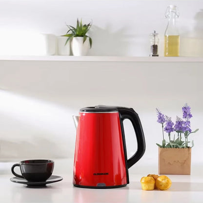 Olsenmark Electric Kettle 2.2L – OMK2147 – 1500W Cordless Stainless Steel Kettle with Concealed Heating Element, Boil-Dry Protection, Water Level Indicator & Cool-Touch Handle – Red - Damoo