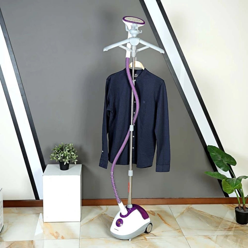 Olsenmark Garment Steamer – 1.8L Water Tank, 2000W Power, 45s Fast Heat-Up, Telescopic Pole, Clothes Hanger, Continuous Steam  , OMGS1690N – Pink - Damoo