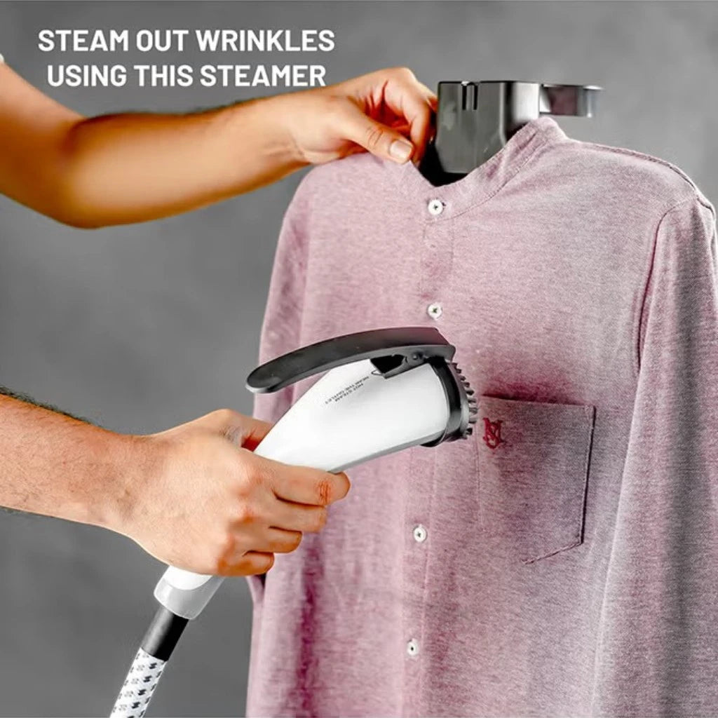 Olsenmark Garment Steamer – 1.8L Water Tank, 2000W Power, 45s Fast Heat-Up, Telescopic Pole, Clothes Hanger, Continuous Steam  , OMGS1690N – Pink - Damoo
