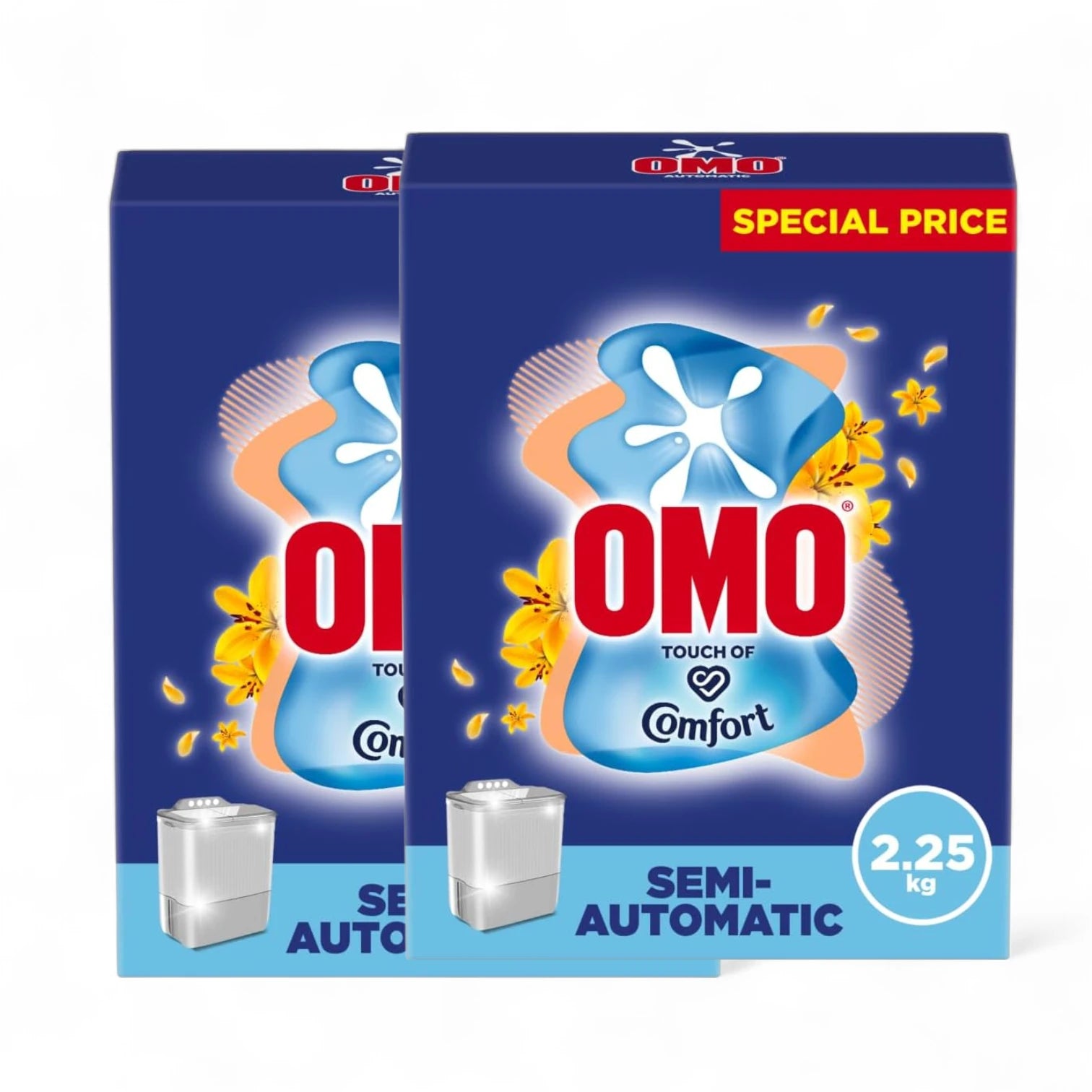 OMO Semi-Automatic Powder Laundry Detergent – Active Formula – Floral Scent – 100% Stain Removal in 1 Wash – Deep Cleaning & Long-Lasting Freshness – Twin Pack Offer (Same Size x2) - Damoo