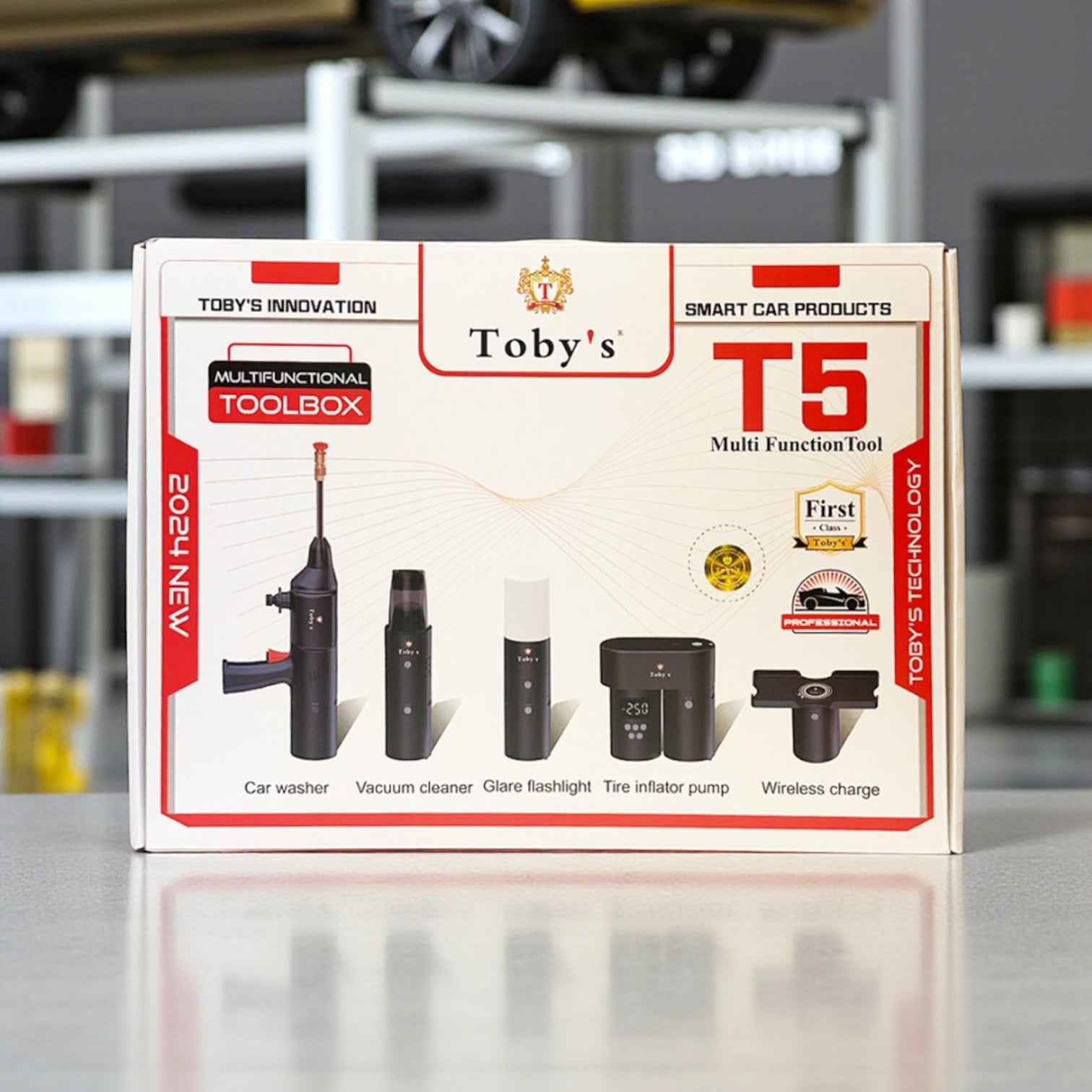 Toby’s T5 Cordless Car Care Kit | 5-in-1 Portable DC12V Car Washer, Vacuum Cleaner, Tire Inflator, Flashlight & Power Bank - Damoo