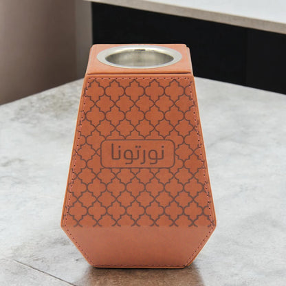 Orange Faux Leather Incense Burner – Decorative Bukhoor Holder with Welcoming Words & Removable Steel Bowl – Elegant Home & Office Aromatherapy Accent - Damoo