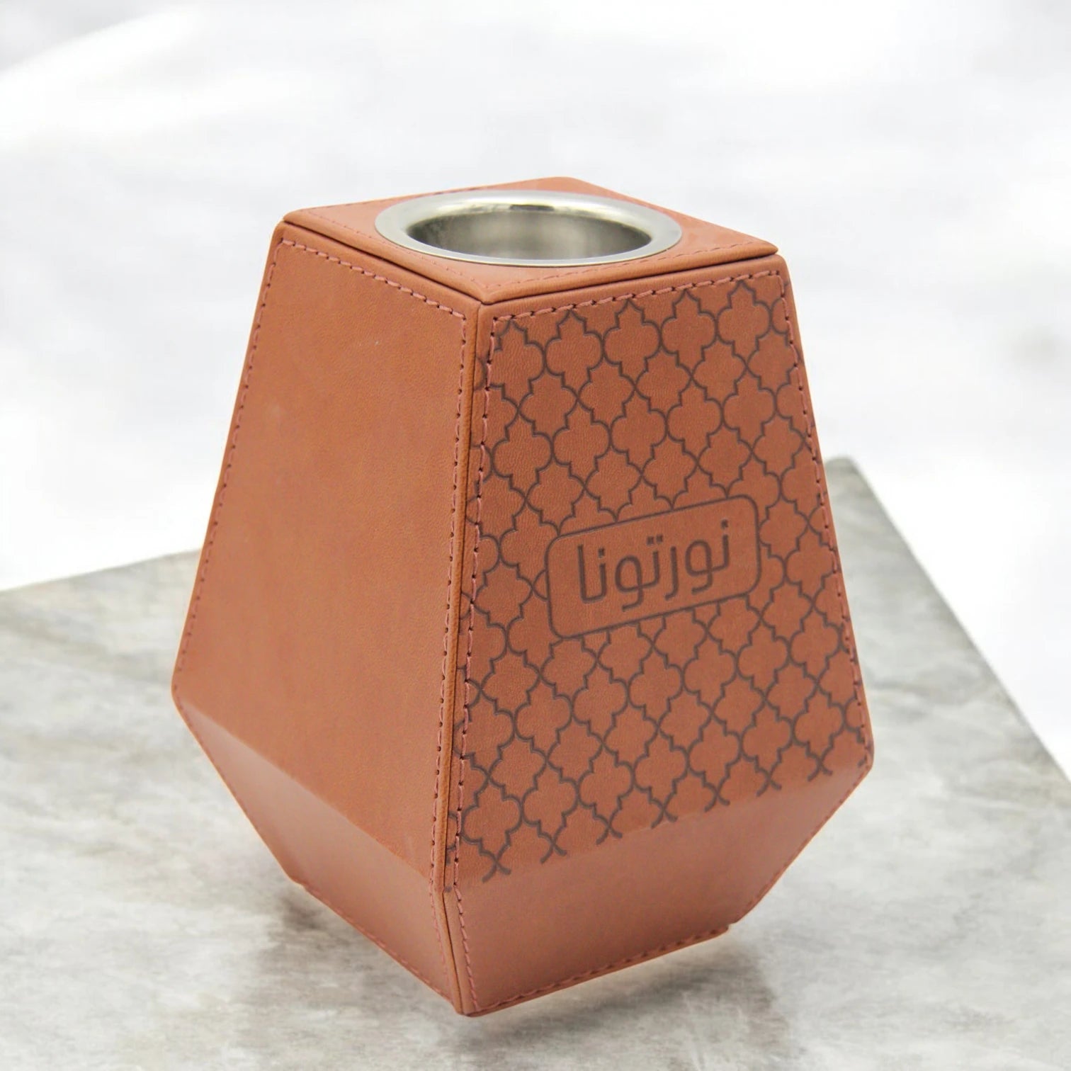 Orange Faux Leather Incense Burner – Decorative Bukhoor Holder with Welcoming Words & Removable Steel Bowl – Elegant Home & Office Aromatherapy Accent - Damoo