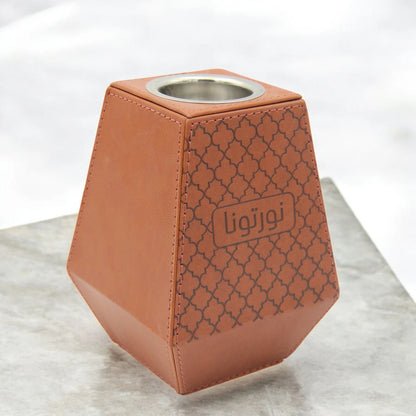 Orange Faux Leather Incense Burner – Decorative Bukhoor Holder with Welcoming Words & Removable Steel Bowl – Elegant Home & Office Aromatherapy Accent - Damoo